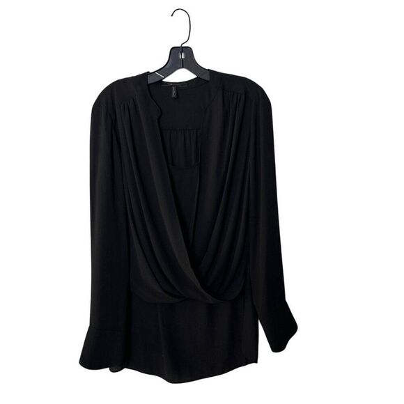 BCBGMAXAZRIA Womens Long Sleeve Draped Black Blouse Size M - Picture 3 of 7